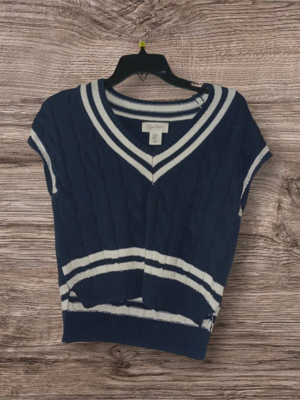 Jessica Simpson XS Navy Cable Knit Sweater Vest V-Neck Preppy